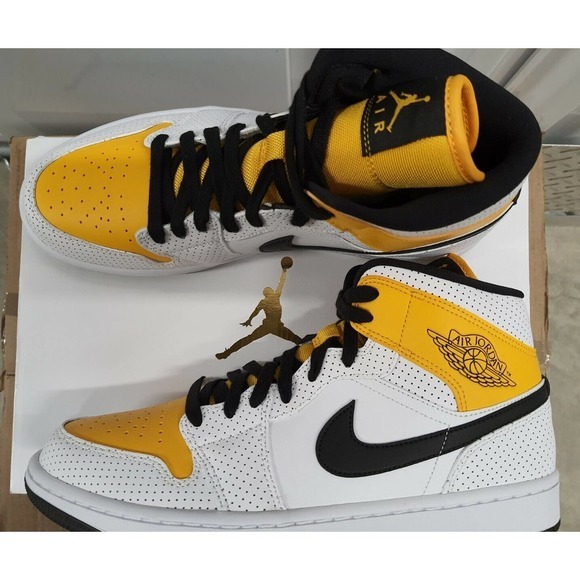 New Nike Air Jordan 1 Mid Perforated White University Gold [BQ6472-107 11.5W/10M - Picture 4 of 10